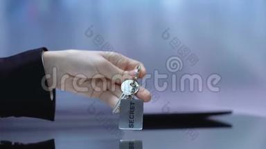 女士带钥匙链保护<strong>机密</strong>信息保密、安全